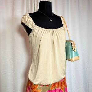 Hale Bob Beige Bubble Hem Ruched Strap Top Size S